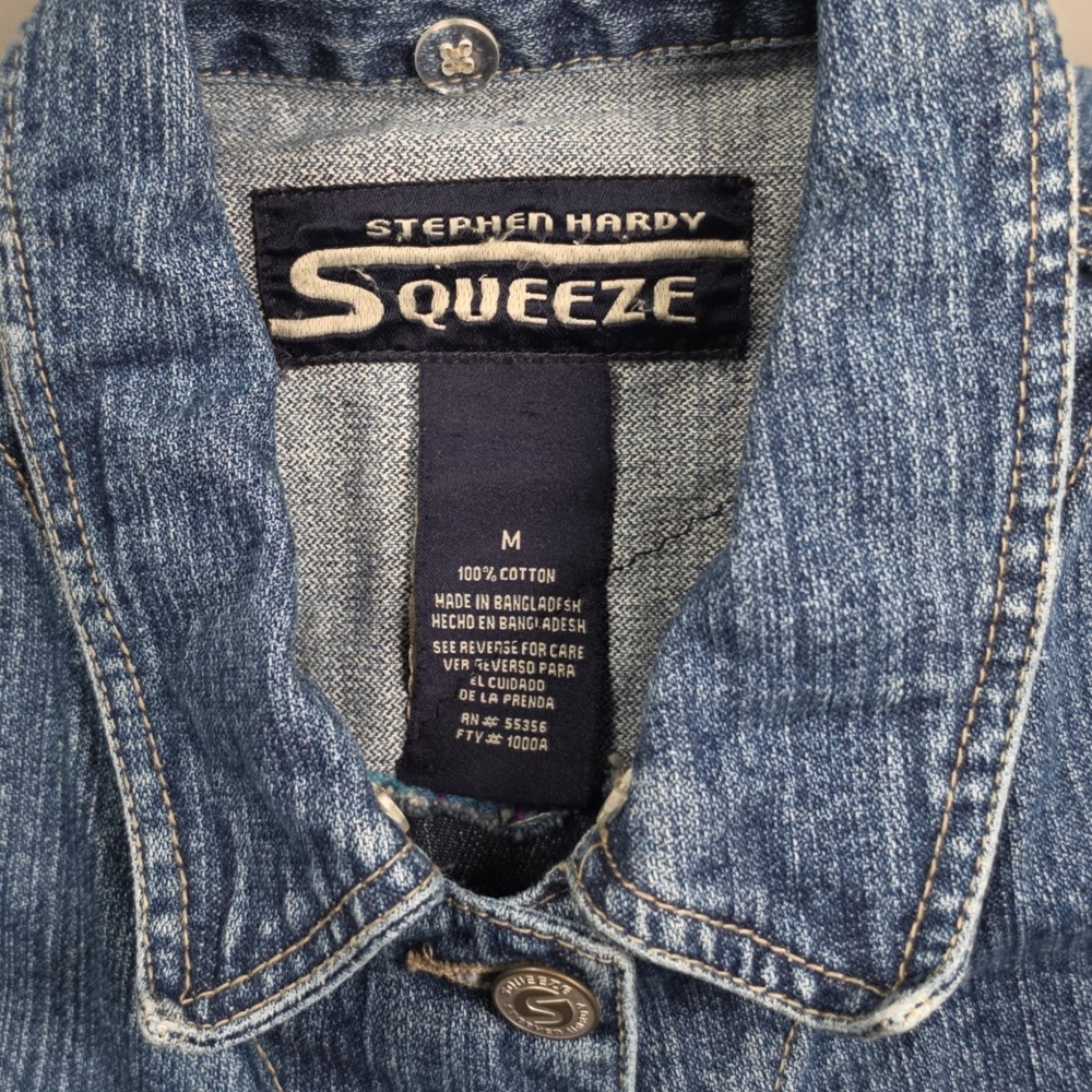 Squeeze Stephen Hardy Reworked Blue Denim Jacket Custom Rabbit Patch Womens M - Picture 6 of 9